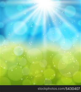 Illustration sunny natural background with lens flare - vector
