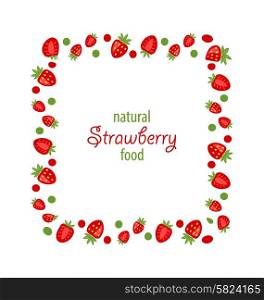 Illustration Sweet Frame Made of Strawberry Isolated on White Background - Vector