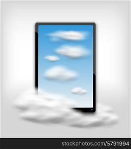 Illustration Tablet PC Computer with Clouds and Blue Sky, Abstract Picture - Vector
