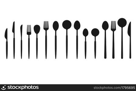 Illustration Tableware or cutlery icons set, spoons, forks and knife vector