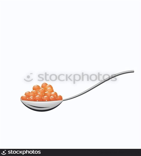 Illustration teaspoon with red caviar isolated on white background - vector