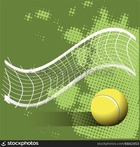 Illustration Tennis Ball and Grid on a Green Background