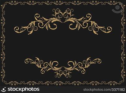 Illustration the luxury gold pattern ornament borders of black background - vector