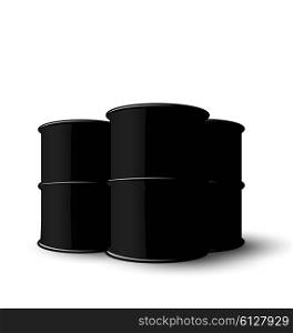 Illustration Three Black Metal of Oil Barrels Isolated on White Background - Vector