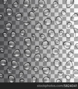 Illustration Transparent set Water Drops on Grey Background - Vector