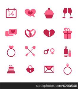 Illustration trendy flat icons for Valentines Day, design elements, isolated on white background - vector