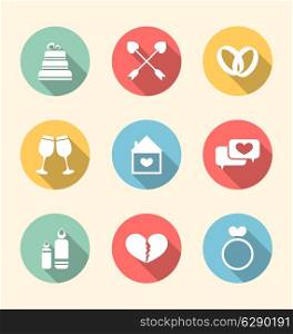 Illustration trendy flat icons for Valentines Day, style with long shadows - vector