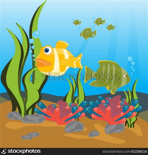 Illustration tropical fish sailling seaborne. Tropical fishes seaborne