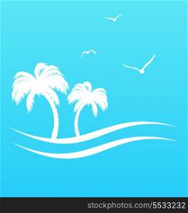 Illustration tropical paradise background with palm trees and sea - vector