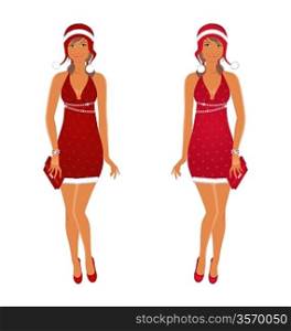 Illustration two Christmas beautiful girls isolated - vector