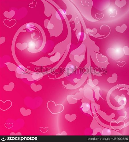 Illustration Valentine Day template with abstract floral elements and light effect - vector