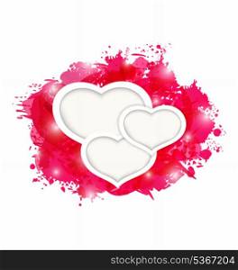 Illustration Valentine&rsquo;s day grunge card with beautiful hearts - vector