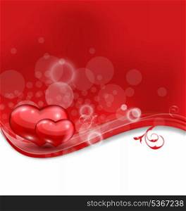 Illustration Valentine&rsquo;s floral card with beautiful hearts - vector