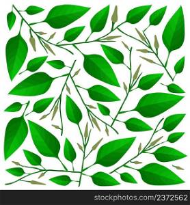 Illustration Vector Background of Beautiful Fresh Green Leaves on Tree Branches.