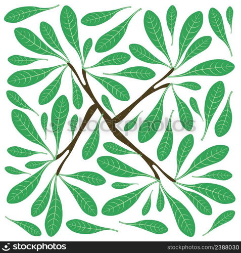 Illustration Vector Background of Beautiful Fresh Green Leaves on Tree Branches.