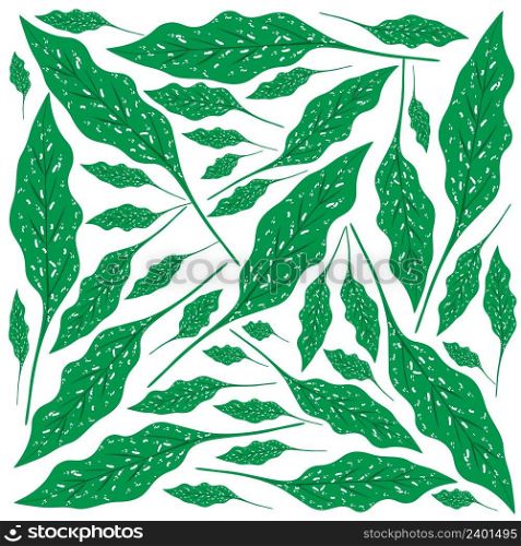 Illustration Vector Background of Beautiful Fresh Green Leaves on Tree Branches. 