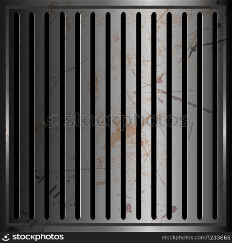 Illustration Vector metallic grille silver metal rusty background, shiny chrome plate with holes