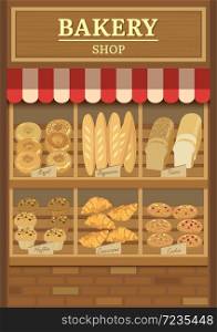 Illustration vector of Bakery cafe display on vintage design shop