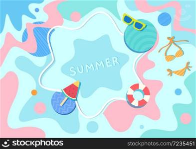 Illustration vector of Summer pattern design with pool party on pastel color.