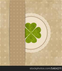 Illustration vintage card with four-leaf clover for St. Patrick&rsquo;s Day - vector