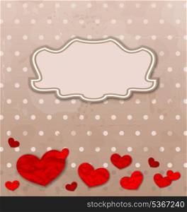 Illustration vintage card with set crumpled paper hearts for Valentine Day - vector