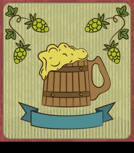 Illustration vintage card with wooden mug beer - vector