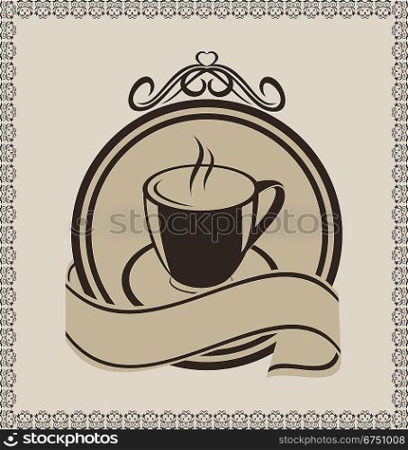 Illustration vintage label with coffee mug for packing - vector