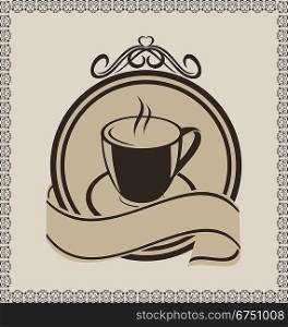 Illustration vintage label with coffee mug for packing - vector