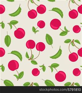Illustration Vintage Seamless Wallpaper of Cherries with Green Leaves - Vector