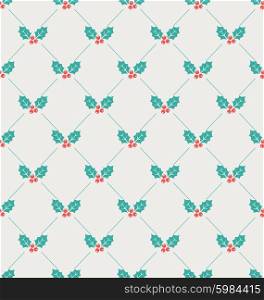 Illustration Vintage Seamless Wallpaper with Holly Berries, Winter Pattern - Vector