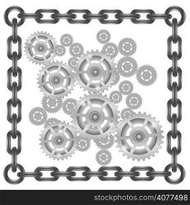 illustration wall with gears in chain frame on white background for your design