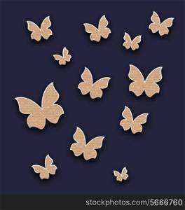 Illustration wallpaper with butterflies made in carton paper - vector
