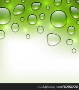 Illustration water abstract green background with drops, place for your text - vector