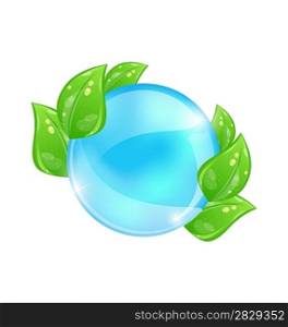 Illustration water bubble with eco green leaves - vector