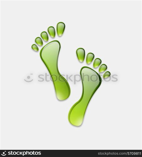Illustration water green human foot print isolated on white background - vector
