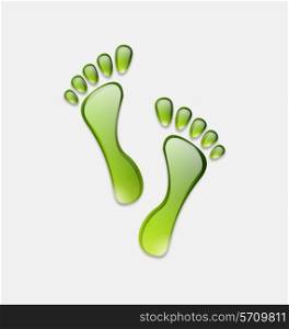 Illustration water green human foot print isolated on white background - vector