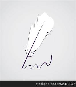 Illustration white feather calligraphic pen isolated - vector