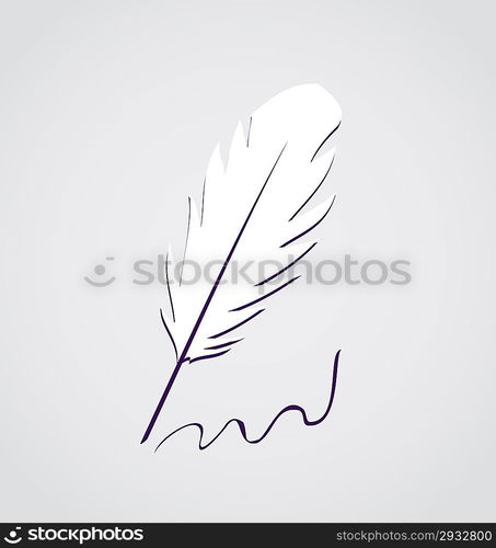 Illustration white feather calligraphic pen isolated - vector