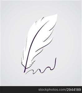 Illustration white feather calligraphic pen isolated - vector