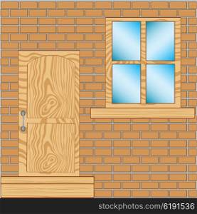 Illustration window and door in wall from brick
