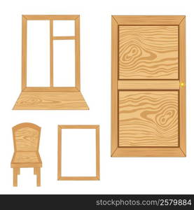 Illustration window and doors from tree on white background. Door and window from tree