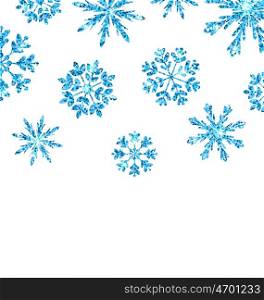 Illustration Winter Background with Blue Snowflakes for New Year, Glittering Elements, Holiday Luxury Background - Vector