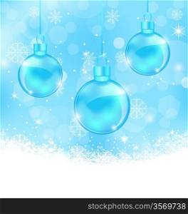 Illustration winter background with Christmas balls and snowflakes - vector