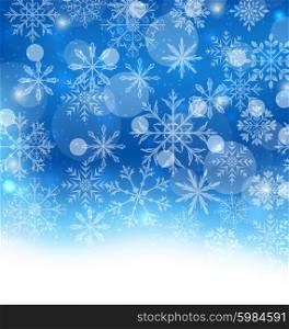Illustration Winter Blue Background with Snowflakes and Copy Space for Your Text - vector