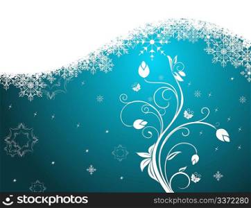 Illustration winter floral background with snowflake - vector