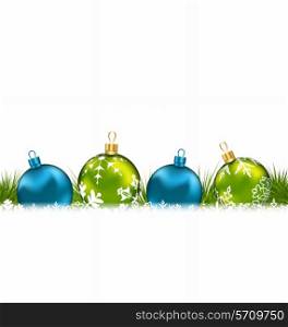 Illustration winter greeting postcard with colorful glass balls - vector&#xA;