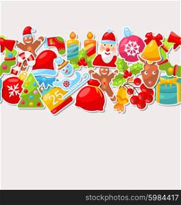 Illustration Winter Holiday Seamless Texture with Celebration Traditional Elements, Colorful Pattern - Vector Illustration Winter Holiday Seamless Texture with Celebration Traditional Elements, Colorful Pattern - Vector