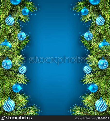 Illustration Winter Holiday Wallpaper with Fir Sprigs and Glass Balls - Vector