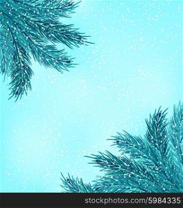 Illustration Winter Natural Background with Fir Branches, Copy Space for Your Text - Vector