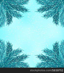 Illustration Winter Nature Background with Fir Branches and Snow Fall - Vector